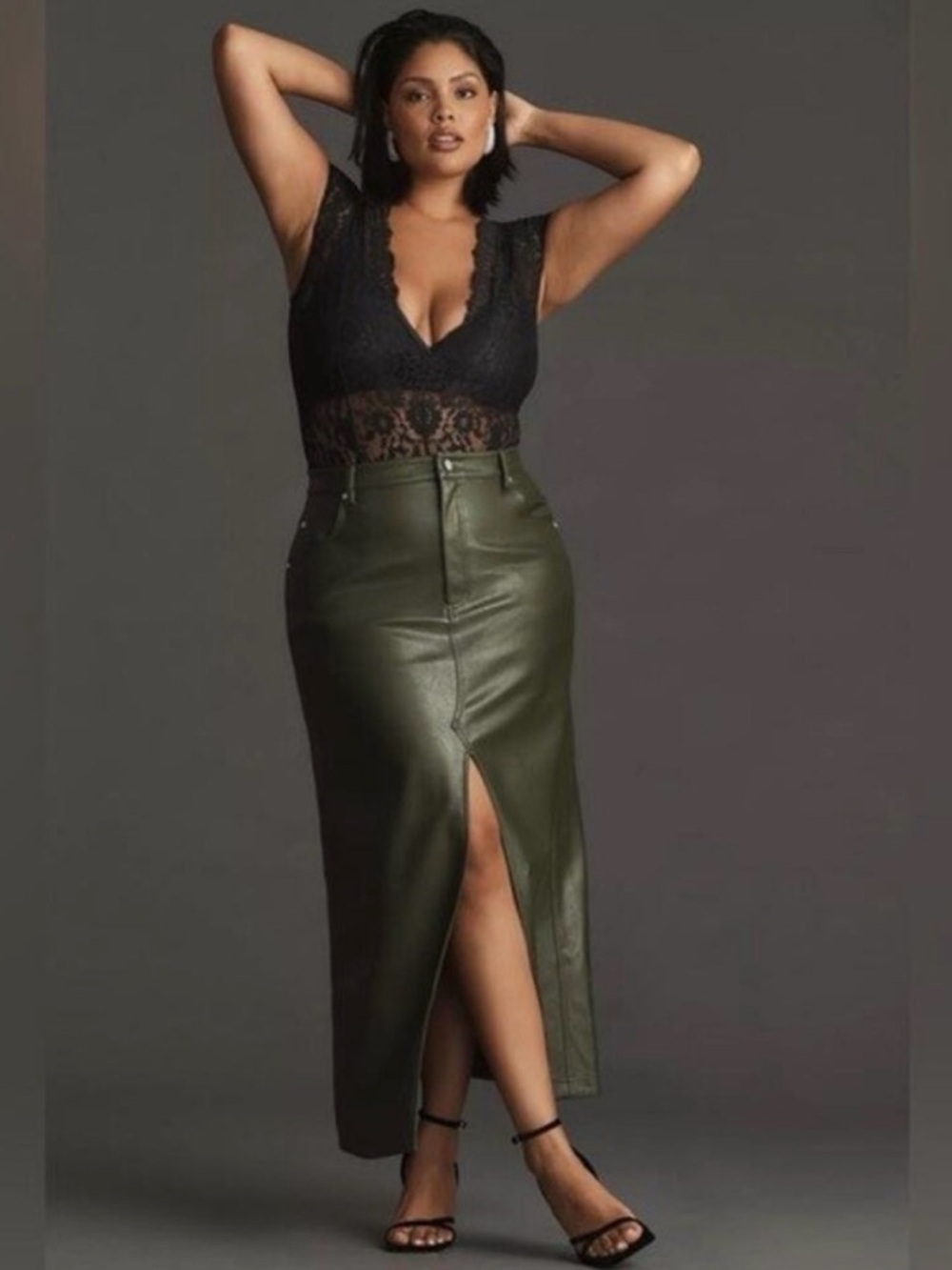 NWOT Pilcro by Anthropologie Plus Size Madi Faux Leather Front-Slit Skirt  8